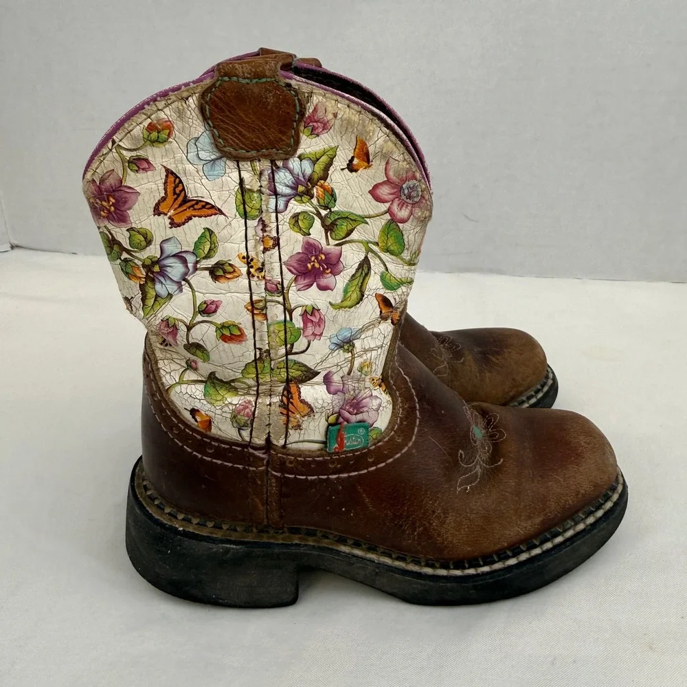 Justin Gypsy Girls Brown Leather Floral Butterfly Western Cowboy Boots 12.5Y